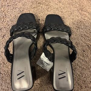 Women's Black Braided Heeled Sandals